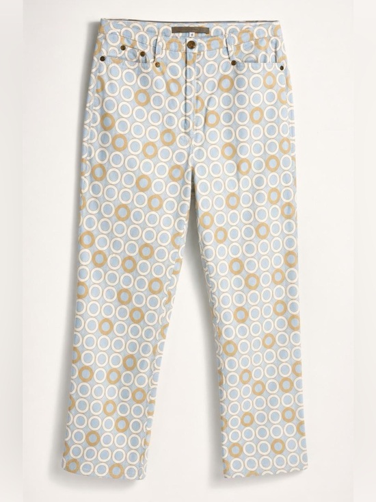 Valentino Pants - Valentino Jeans 5 pocket pants, lt blue, tan circles, cropped, hem slits, 26,GUC